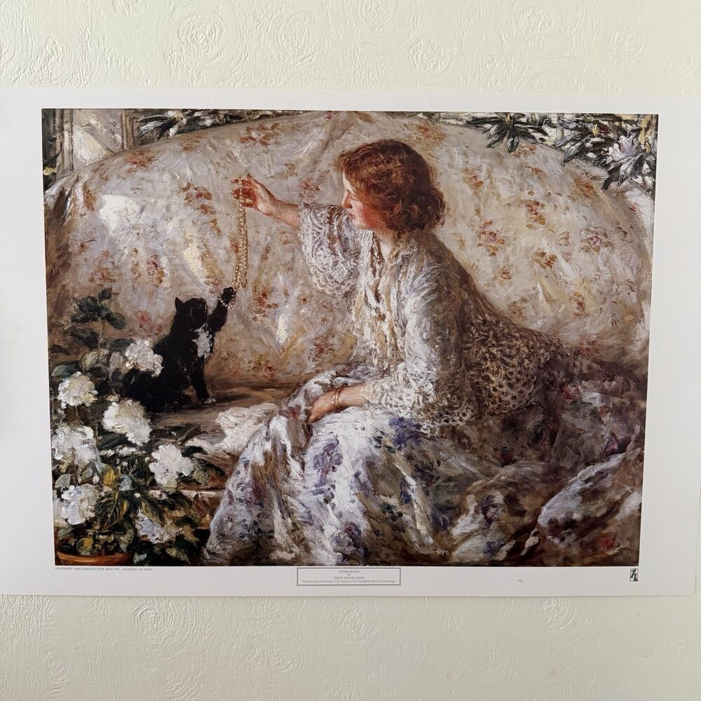 PHILIP WILSON STEER Hydrangas Cat Litho Art print Haddad’s 1990 Large 35x24.5”